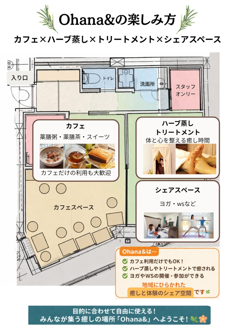 薬膳カフェOhanaのカフェ・サロンケア・シェアスペース案内画像